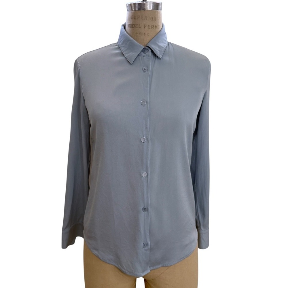 Elysewalker Silk Blouse Womens XS Blue Silk Blend Stretch Button Down Shirt